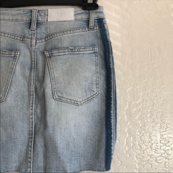 NEW Pistola Sierra two-tone distressed denim mini in light blue wash size 25 - Picture 11 of 12